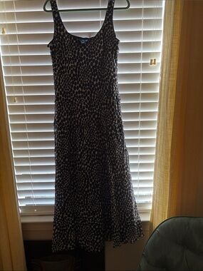 Kasper Black and White Sleeveless Dot-Print Midi Dress